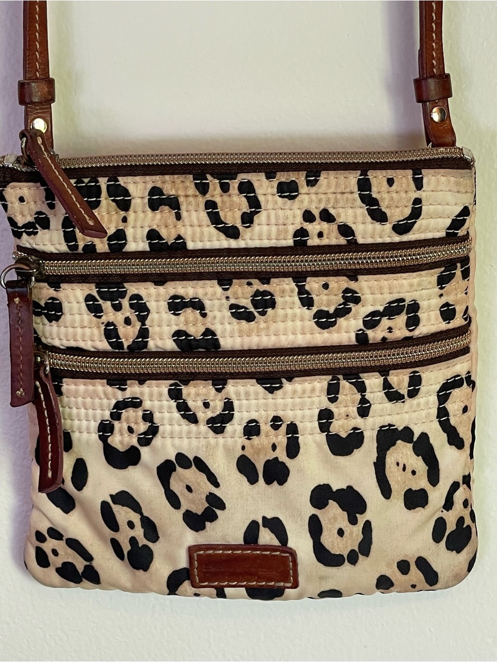 Dooney & Bourke Cheetah Triple Zip Nylon Crossbody Bag
